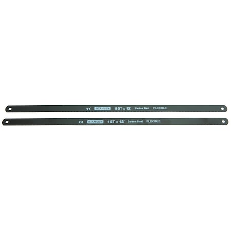 Stanley Hacksaw Blade, 1/2 in W, 12 in L, 18 TPI, HCS Cutting Edge, 2PK 15-928W